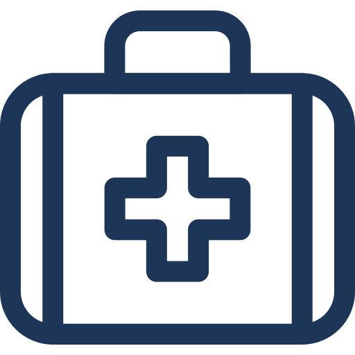 Icon of a first aid kit with a cross symbol in the center.