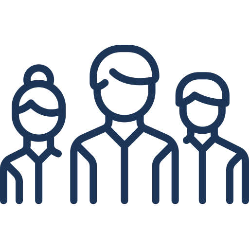 Outline of three people standing side by side.