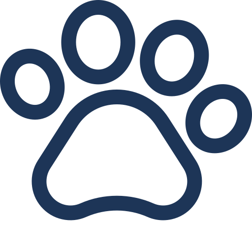 Simple blue outline of a paw print on a white background.