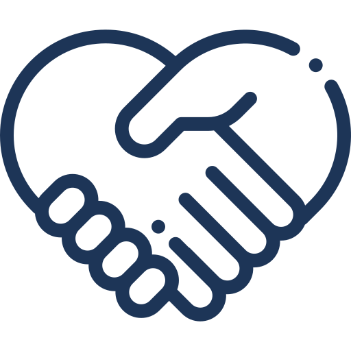 Icon of two hands shaking, forming a heart shape.